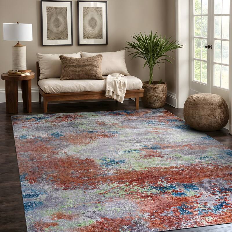 Beverly Rug Queen Abstract Non-Slip Rubber Back Washable Indoor Area Rug