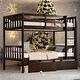 preview thumbnail 1 of 5, Twin over Twin Bunk Bed, Convertible into 2 Twin Beds with 2 Drawers, Ladder and Safety Guardrails Espresso