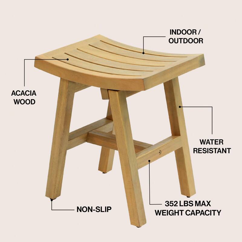 Tamlyn 15.75" Classic Slatted Solid Acacia Wood Indoor/Outdoor Shower Stool, By JONATHAN Y - 15.75L x 11.81W x 17.72H