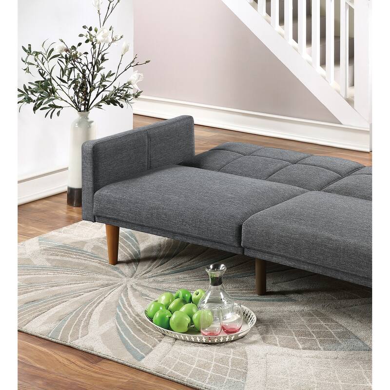 Transitional Fabric Adjustable Loveseat Couch, Convertible Sofa Bed with Tufted Cushion Back & Square Arms