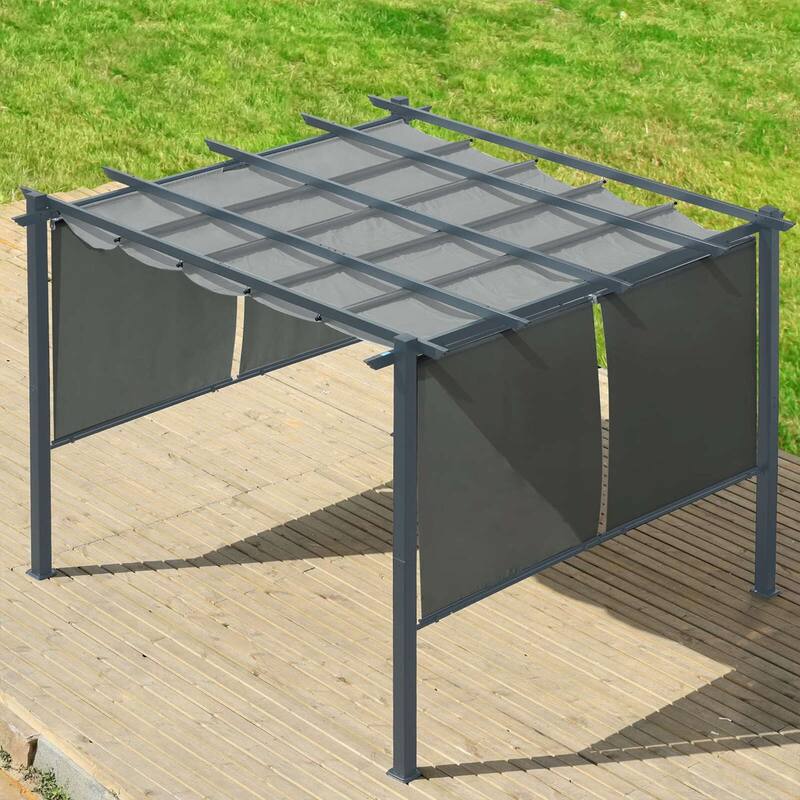 Aoodor 10 x 10 FT Outdoor Pergola with Retractable Shade Canopy, 4 Pieces Roller Shade Curtain