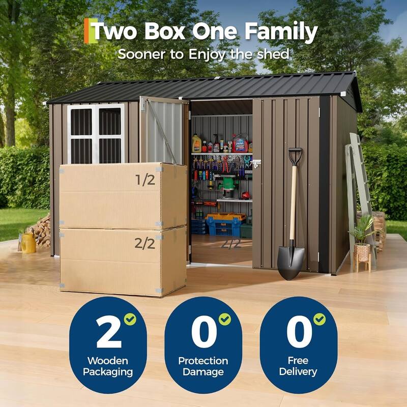 8×10FT Storage Shed Metal Tool Garden Shed for Garden, Backyard, Patio