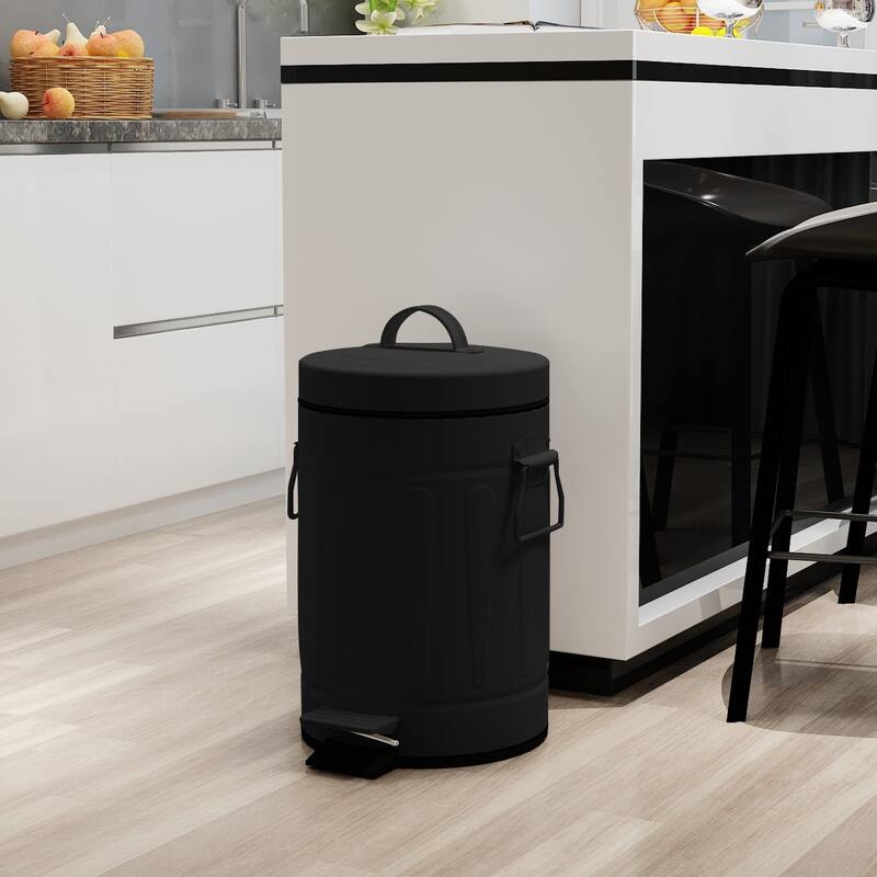 Innovaze 3.2 Gal./12-Liter and 0.8 Gal./3 Liter Old Time Style Round White Metal Step-on Trash Can Set