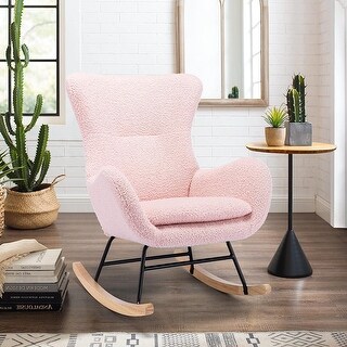 Modern Rocking Chair Teddy Fabric Padded Seat with High Backrest and ...