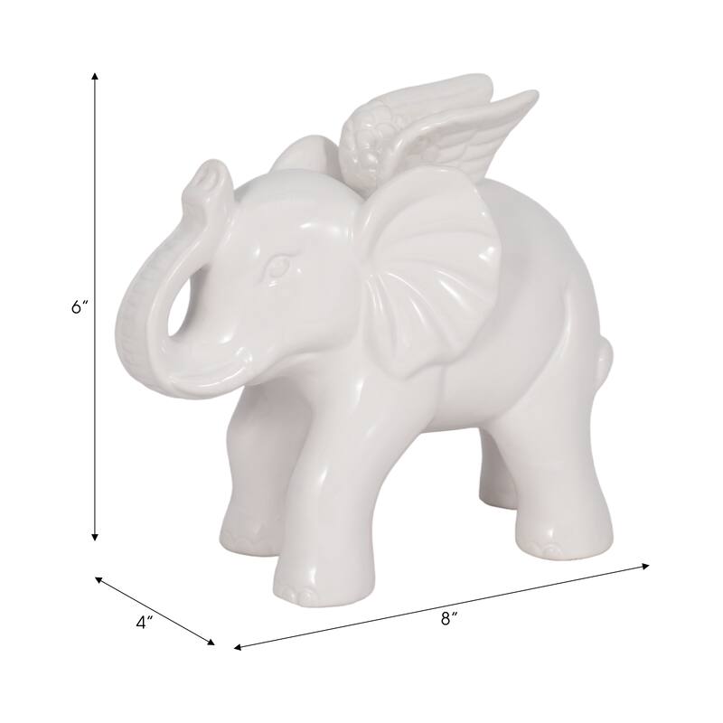 Sagebrook Home White Modern Neutral 7" Ceramic Angel Elephant Figurine - 8" x 4" x 6"