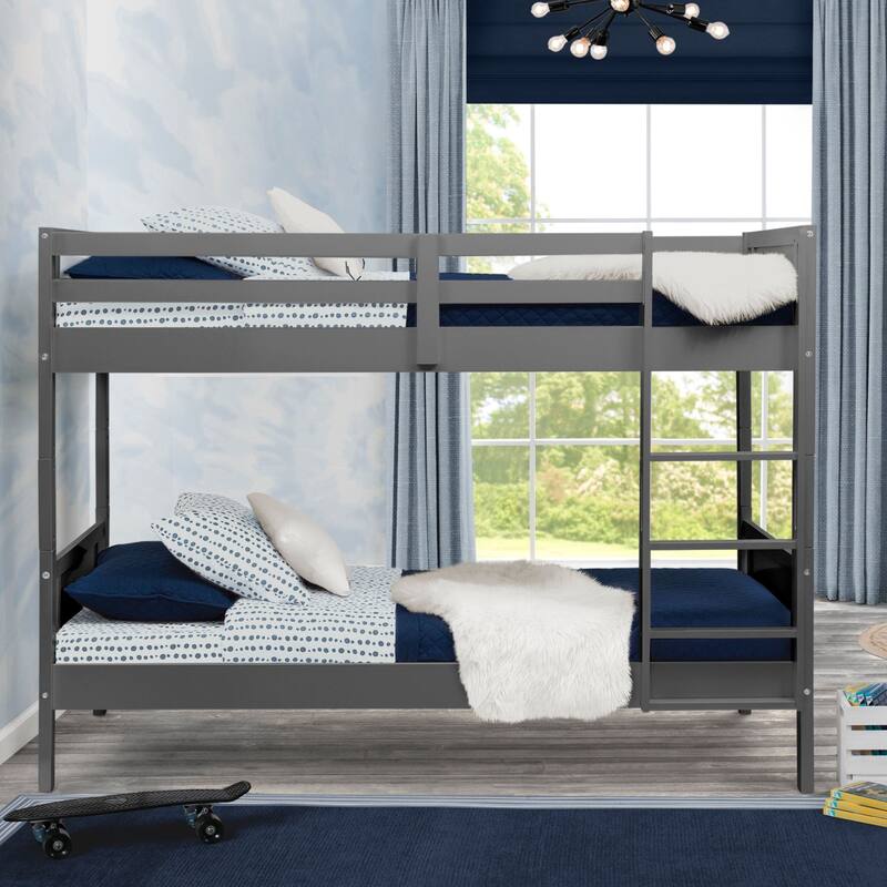 Convertible Twin Over Twin Wood Bunk Bed With Ladder And Guardrails
