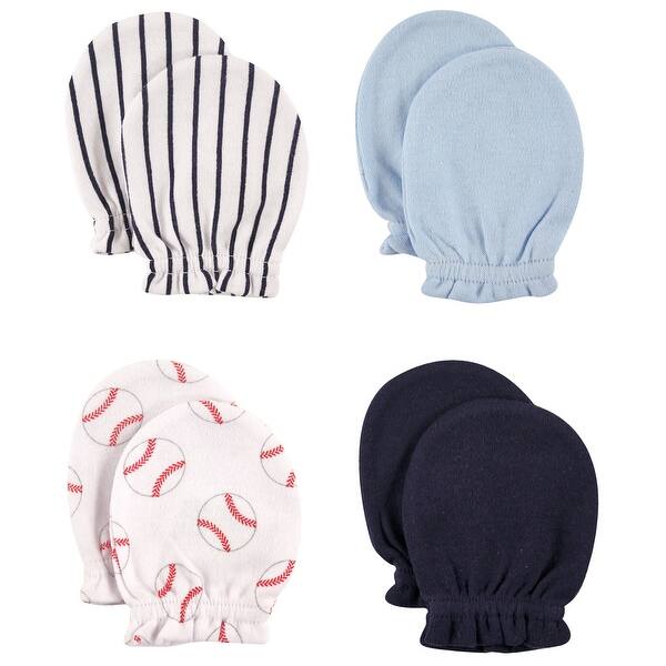 slide 1 of 1, Luvable Friends Baby Boy Cotton Scratch Mittens 4pk, Baseball, One Size - Baseball One Size - Baseball