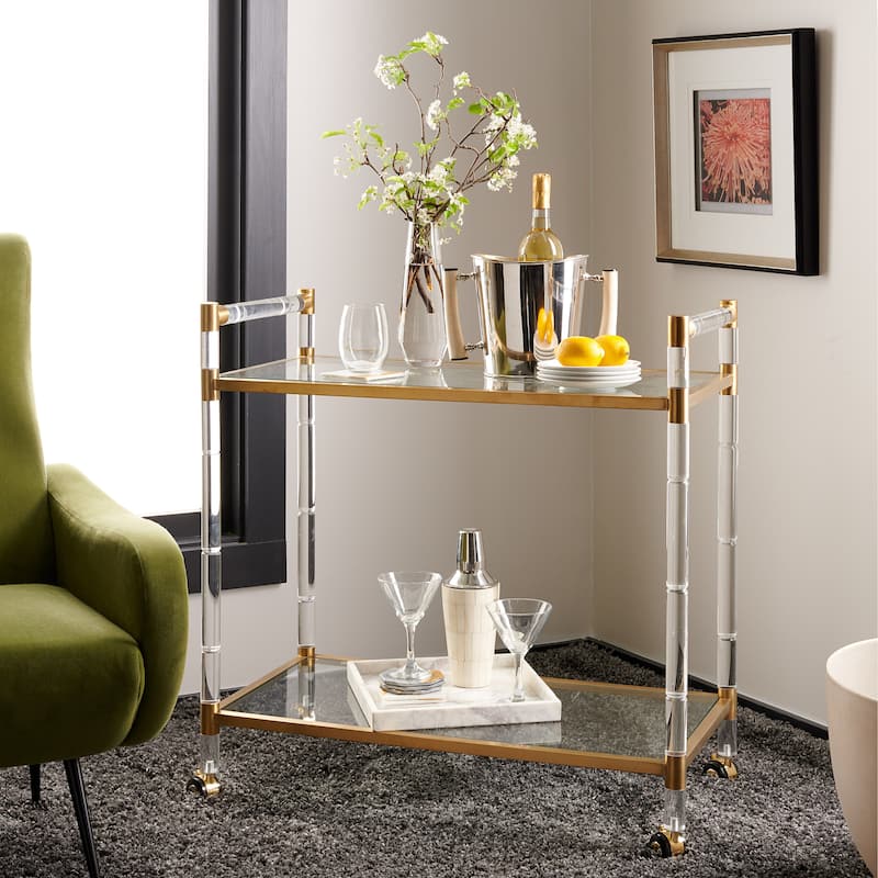 SAFAVIEH Couture Taisya Bronze Brass Bar Trolley - 32Wx16Dx32H - Brass
