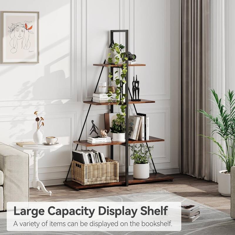 Boat Shaped 4-Tier Bookshelf Narrow Modern Bookcase