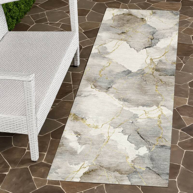 Machine Washable Indoor/ Outdoor Modern Brighton Chantille Rug - Ivory - 2'3" x 7'6"