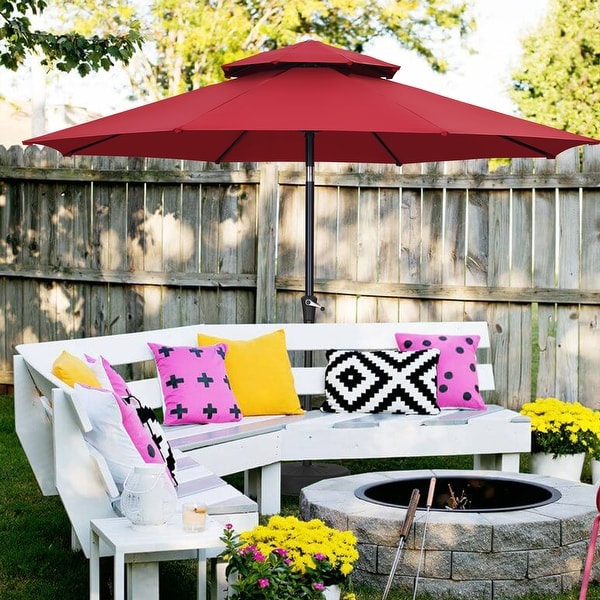 Ainfox 11ft 2 Tier Patio Umbrella 1.9 Inch Pole with Crank Without Base. Opens flyout.