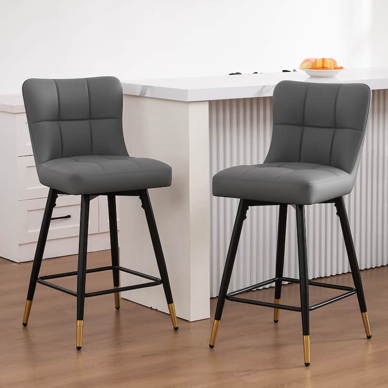 Faux Leather Swivel Counter Height Barstools Set of 2 with High Back - 38.98"H x 17.72"W x 21.26"D - Set of 2 - Grey