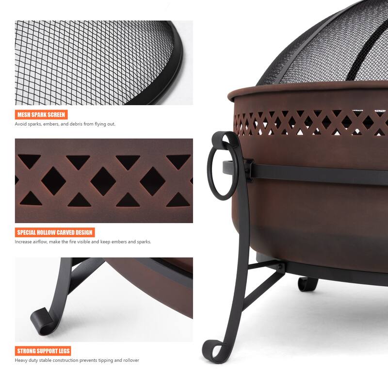 42 inches Outdoor Fire Pit with Spark Screen and Log Poker