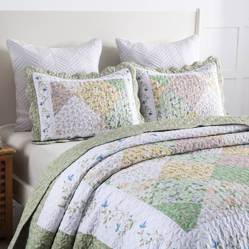 MarCielo 3 Piece Printed Quilt Set Lightweight Bedspread Set Lily