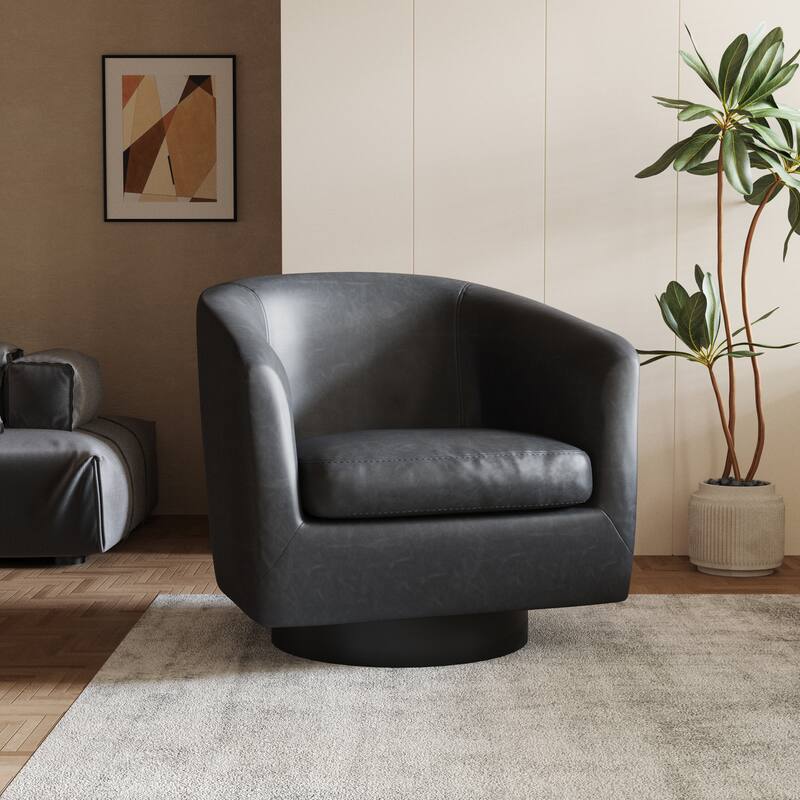 Round Barrel Armchair 360-Degree Swivel Accent Chairs - 31.1" x 29.15"x 29.15" - Black(PU)