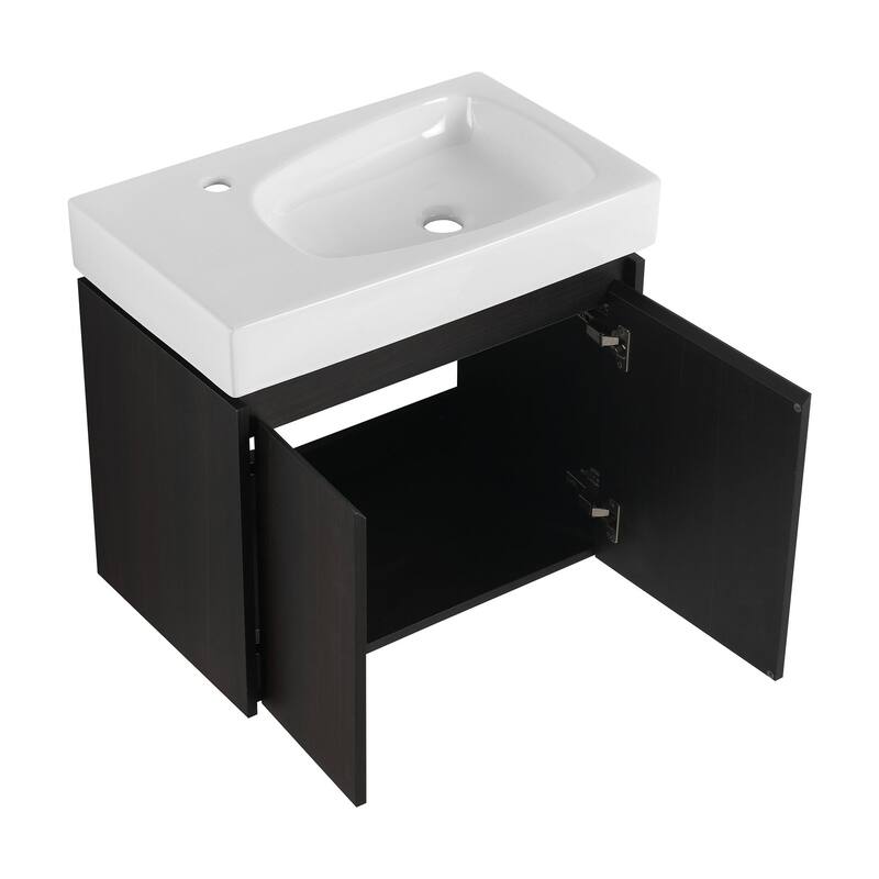 24 in. W Single Sink Wall-Mounted Bath Vanity with White Resin Top