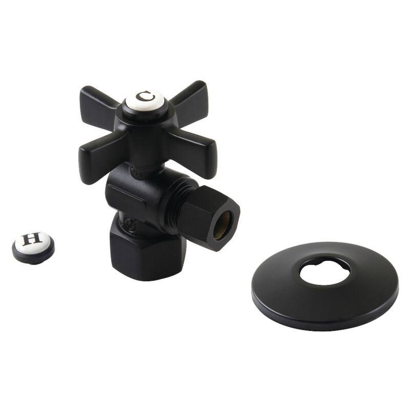 Millennium 1/2-Inch FIP x 3/8-Inch OD Comp Quarter-Turn Angle Stop Valve with Flange - Matte Black