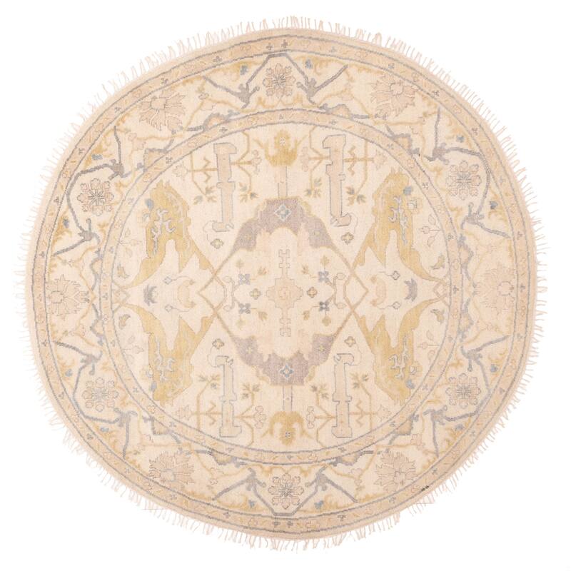 ECARPETGALLERY Hand-knotted Royal Oushak Ivory Wool Rug - 7'11 x 7'11