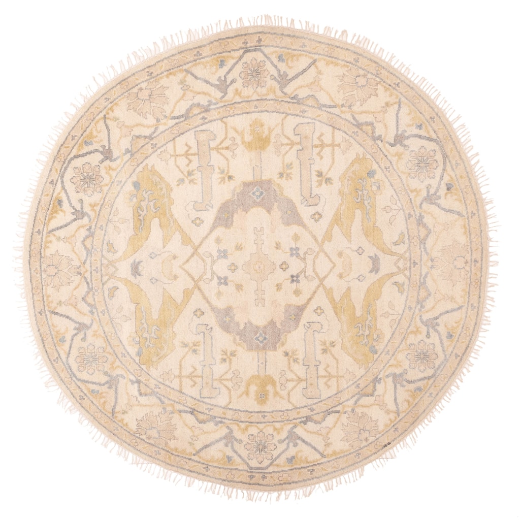 ECARPETGALLERY Hand-knotted Royal Oushak Ivory Wool Rug - 7'11 x 7'11