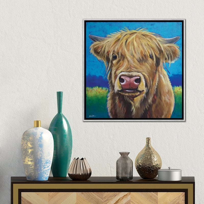 iCanvas "Highland Cow Background" by Hippie Hound Studios Framed