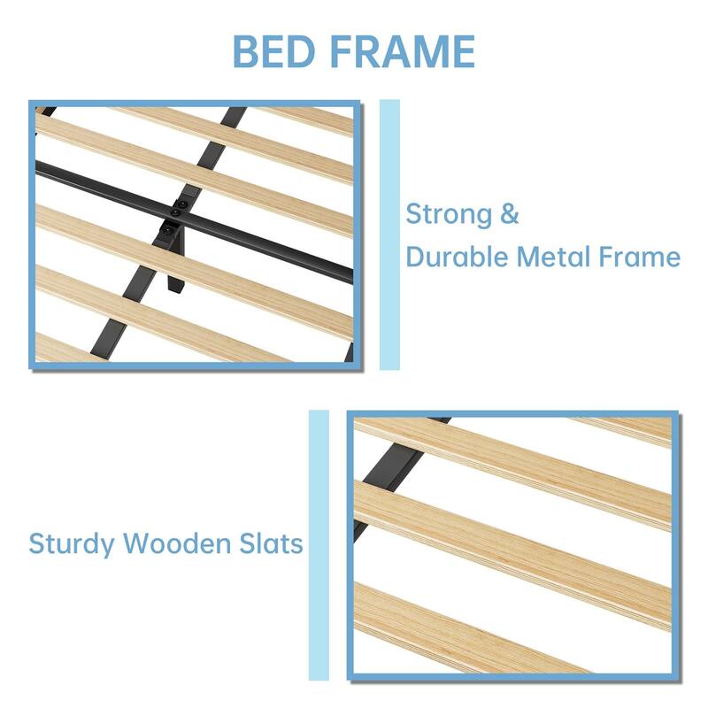 Velvet Upholstered Twin Platform Bed Frame, with Height Adjustable Headboard