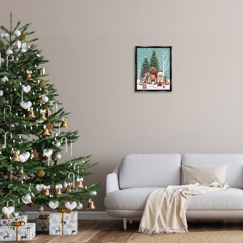 Stupell Festive Winter Dogs Scene Framed Floater Canvas Wall Art Design By Elizabeth Tyndall