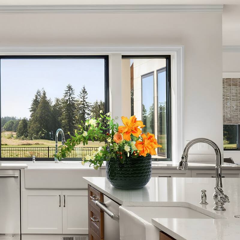 Set of 3 Ceramic Planters Geometric Texture for Orchids and Succulents