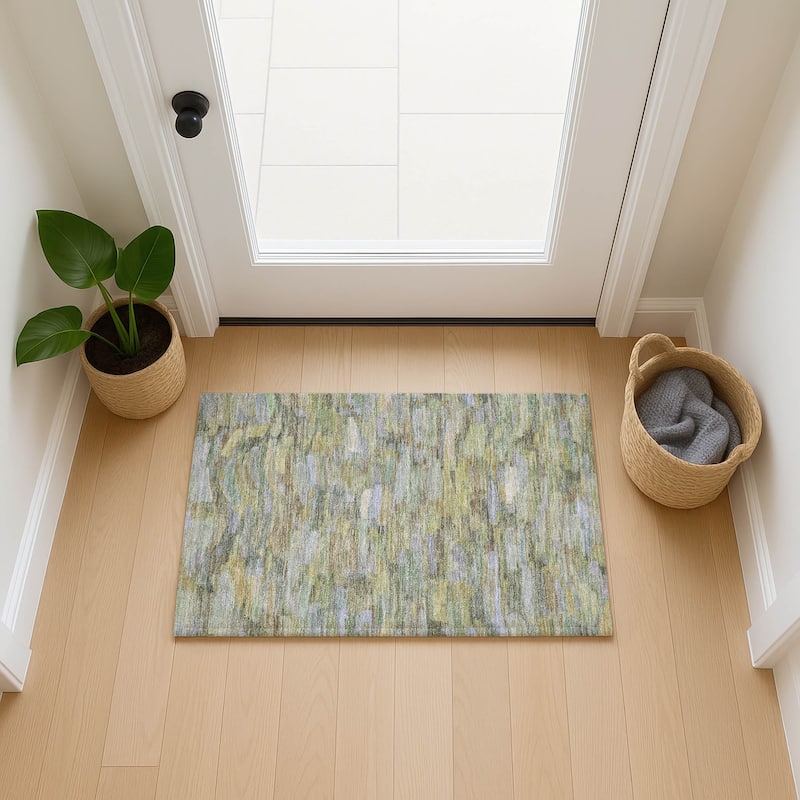 Machine Washable Indoor/ Outdoor Abstract Rock Chantille Rug