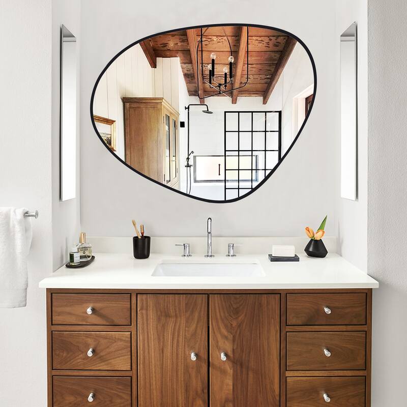Contemporary Asymmetrical Mirror, Pebble Shaped Irregular Mirror