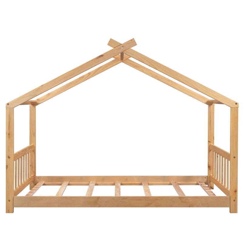 Twin Size House Platform Bed with Headboard and Footboard