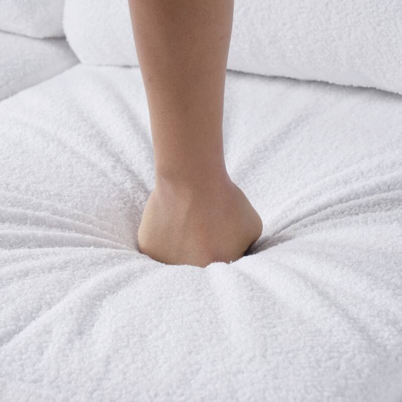 Roomfitters 84" 3-Seater Sofa, Teddy Velvet Couch with Integrated Solid Wood Legs and Curved Arc Armrests