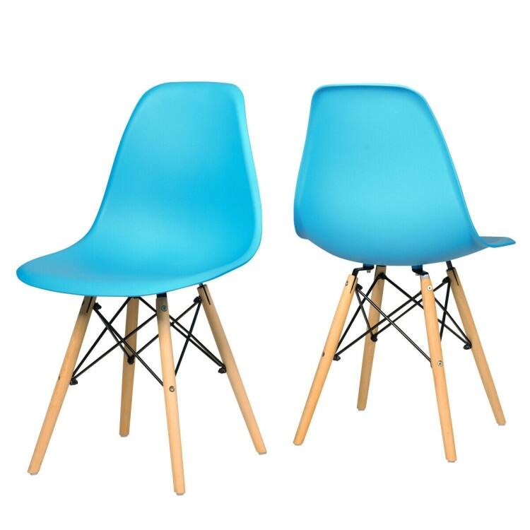 Set of 2 Ergonomic Dining Chairs with Cushion and Sturdy PP Seat and Wooden Frame - 18" x 19" x 33" (W x D x H)