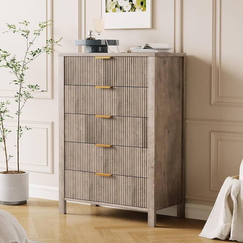 Tall Wooden 5 Drawers Dressers, Storage Cabinet for Bedroom, Living Room