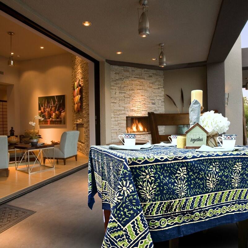 Dabu Floral Hand Block Print Cotton Tablecloth Rectangle Collection