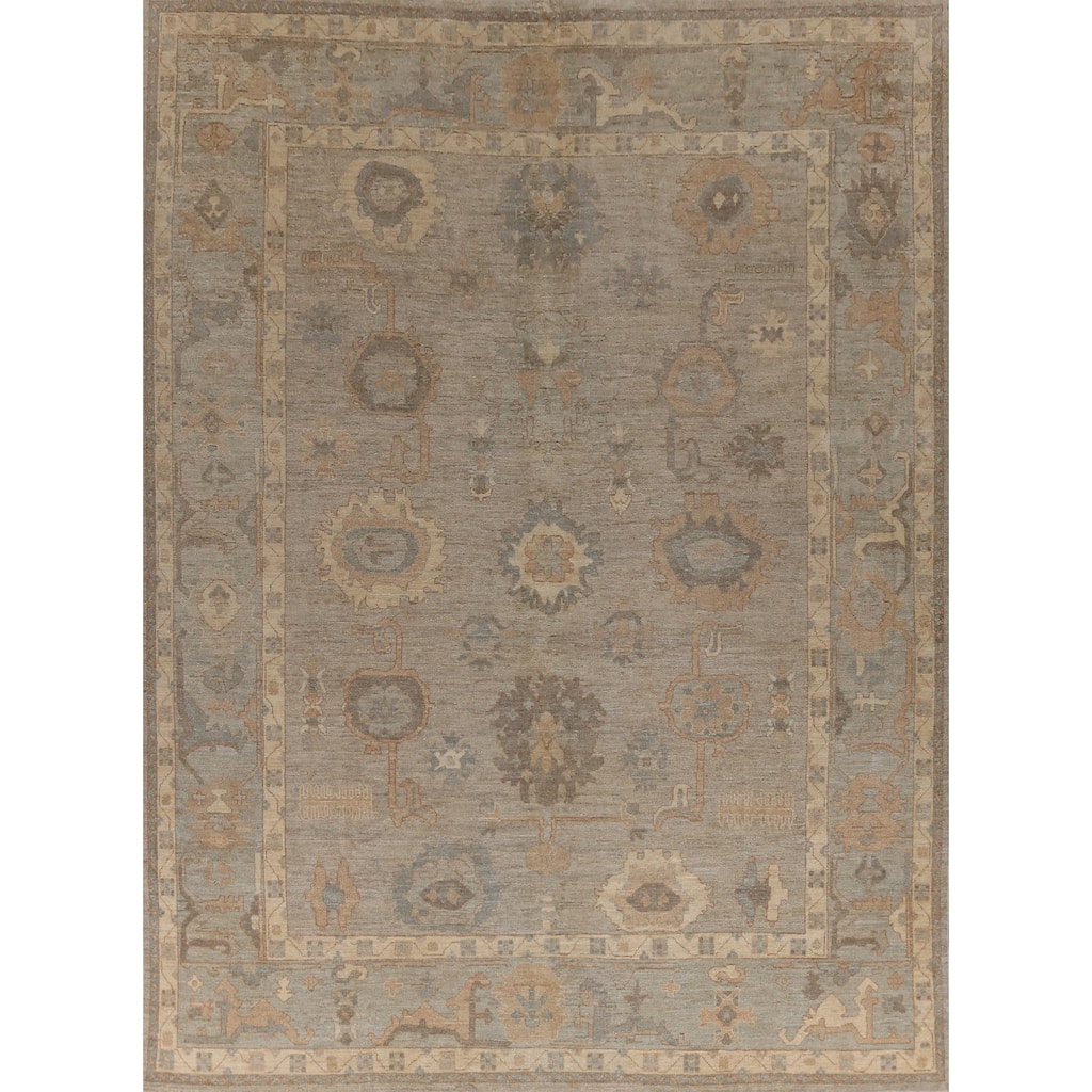 Hand Knotted Oriental 100% Wool Carpet Transitional All-Over Greys & Charcoal Oushak Area Rug - 14' 4'' X 12' 3''