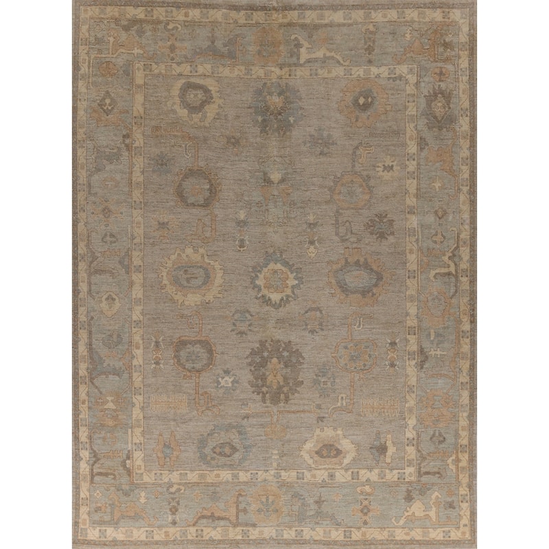 Hand Knotted Oriental 100% Wool Carpet Transitional All-Over Greys & Charcoal Oushak Area Rug - 14' 4'' X 12' 3''