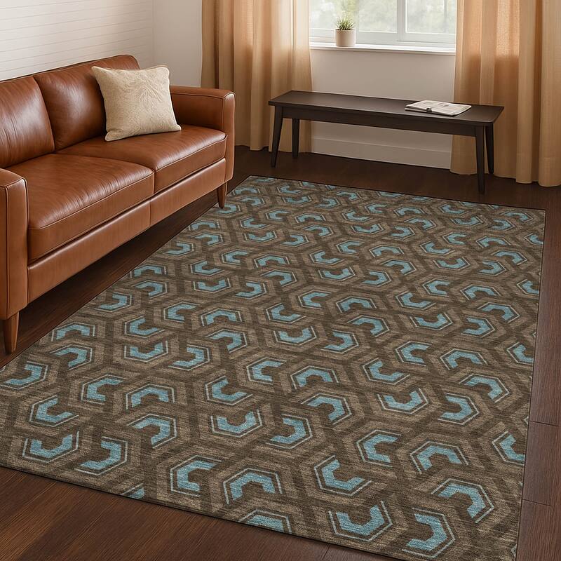 Machine Washable Indoor/ Outdoor Modern Zoa Chantille Rug