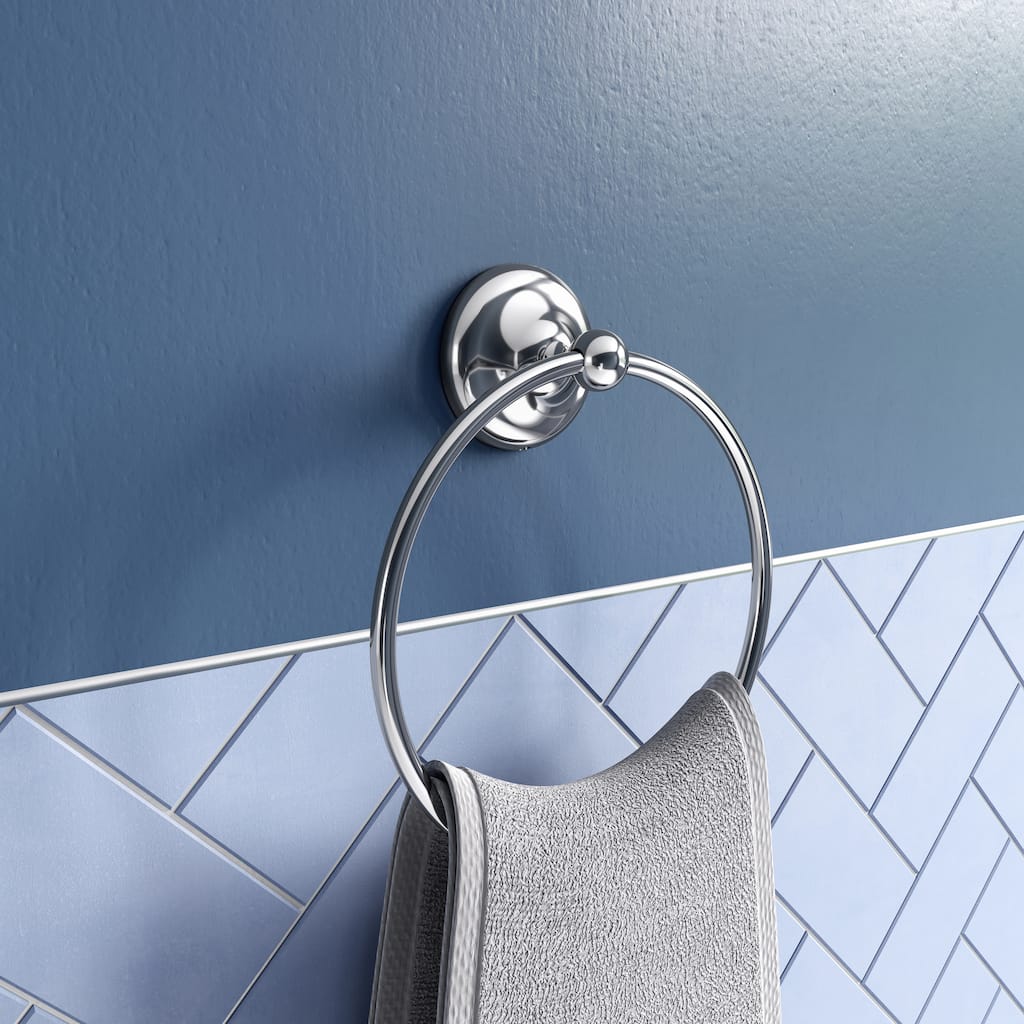 Croydex Grosvenor Flexi-Fix Screw or Glue Chrome Towel Ring