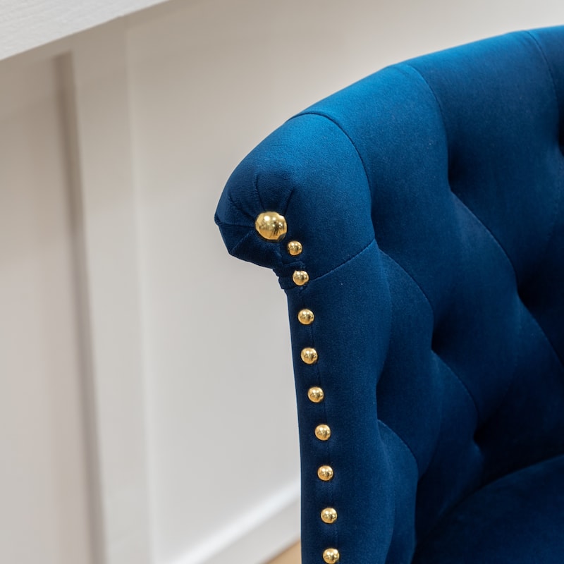 Set of 2 Button-Tufted Counter Stools with Nailhead Trim