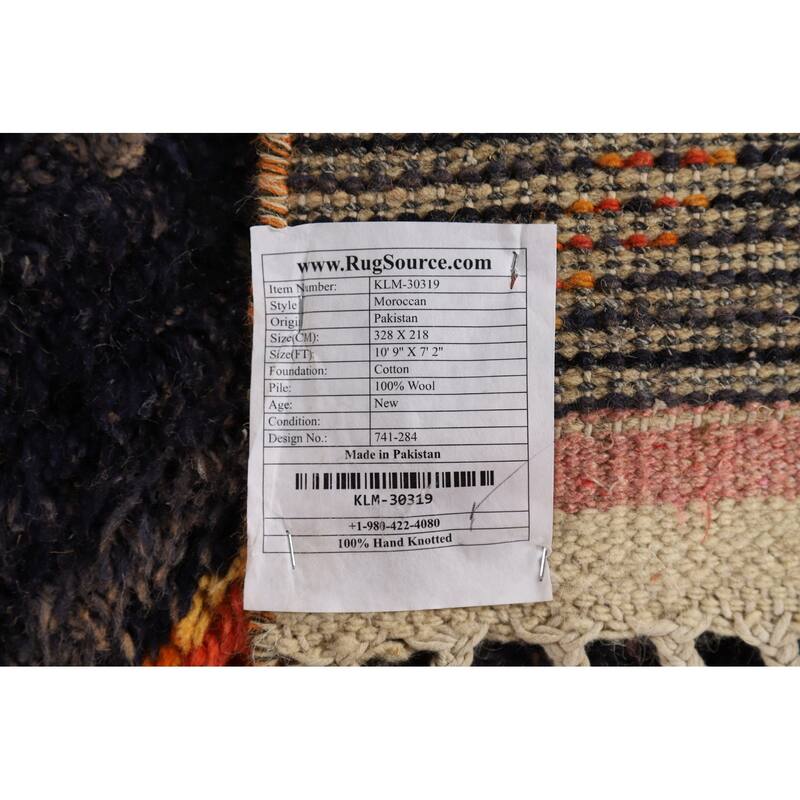 Navy Blue Plush Moroccan Area Rug Handmade Wool Carpet - 7'2" x 10'9"