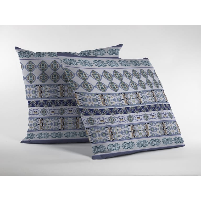 16" Navy White Strips Zippered Suede Throw Pillow