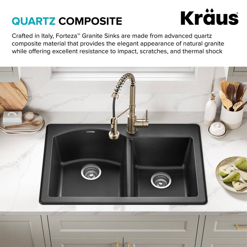 KRAUS Forteza Granite 33 inch 60/40 Undermount Drop-in Kitchen Sink