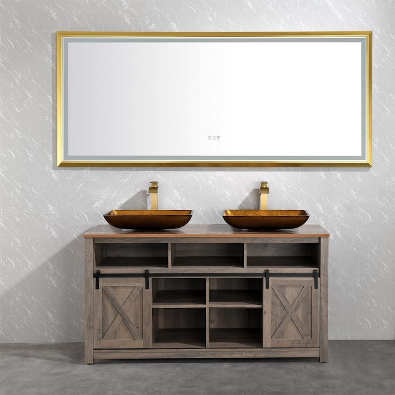 Rectangular Brushed gold Framed LED Mirror Bathroom Vanity Mirror