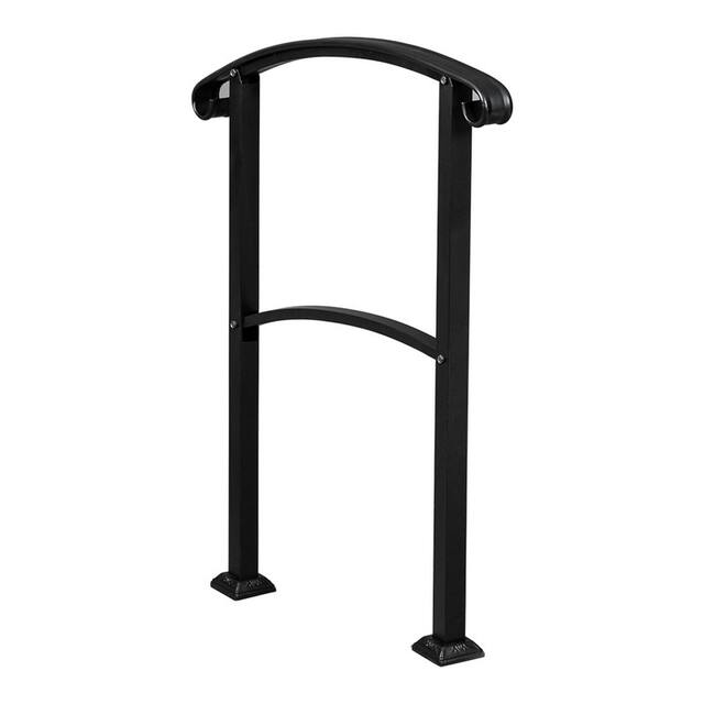 Outdoor 1-3 Steps Adjustable Wrought Iron Handrails Grab Rail - Black