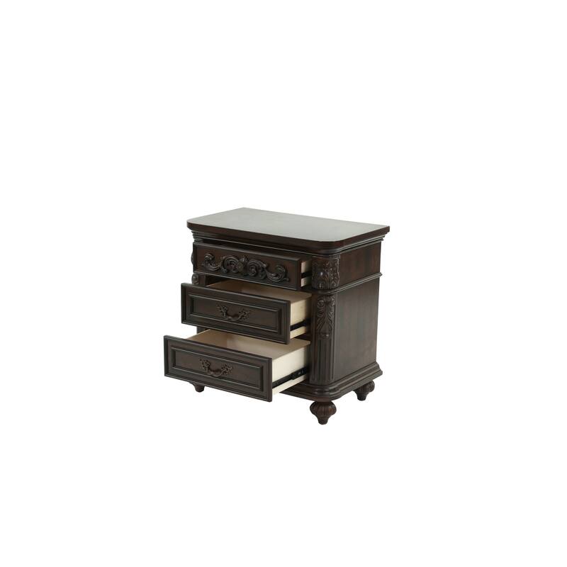 Traditional Antique 1pc Nightstand Bedroom Furniture Veneer 2-Drawers Hanging Pull Bedside Table