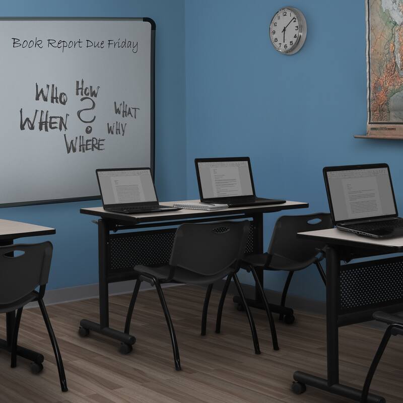 48" x 30" Flip Top Mobile Training Table with Modesty Panel- Maple and 2 "M" Stack Chairs- Black