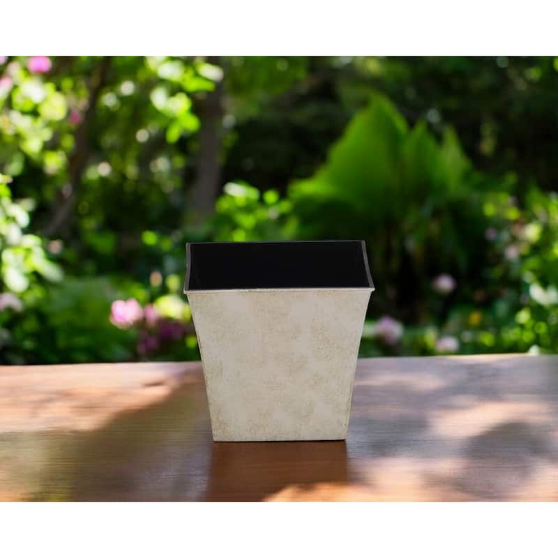HomeRoots 7" Cream Recycled Plastic Indoor Outdoor Square Nursery Pot - Cream