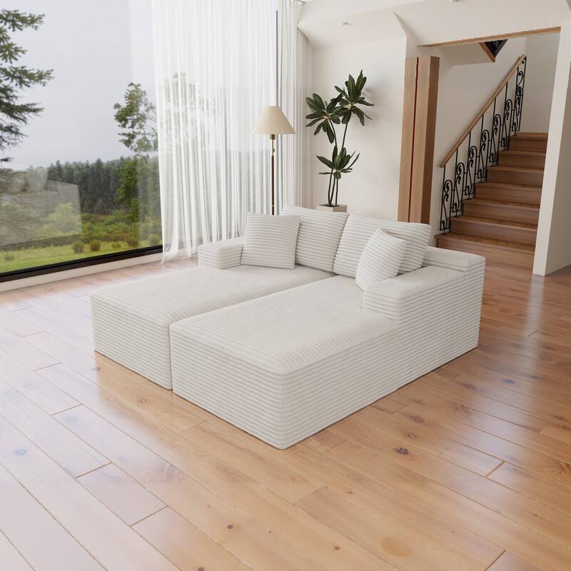 Roomfitters 70.8" Modular Sectional Sofa, 2-Piece Compressed Cloud Couch, No Assembly Required, Plush Corduroy, White