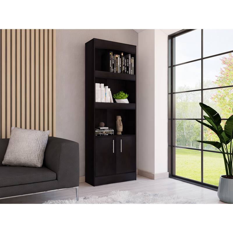 Bookcase for Office, Metal Hardware, Black Wengue Finish - Black