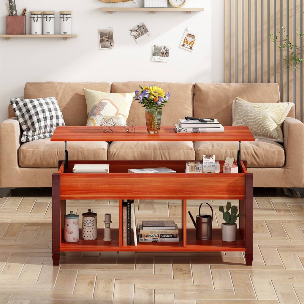 Lift Top Convertible Coffee Table Solid Wood Desk Storage Compartment